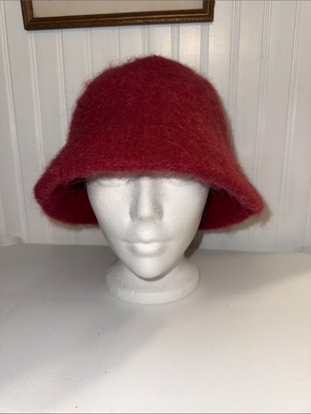 Fuzzy Red Bucket Hat for Women - Cozy Angora-Style Cloche